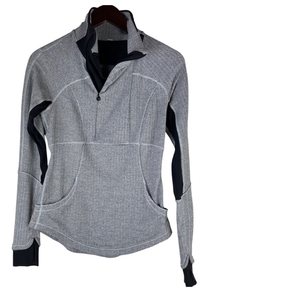 Lululemon Sz 4 Base Runner Pullover Gray Herringbone 1/4 Zip Running Jacket - Picture 2 of 6